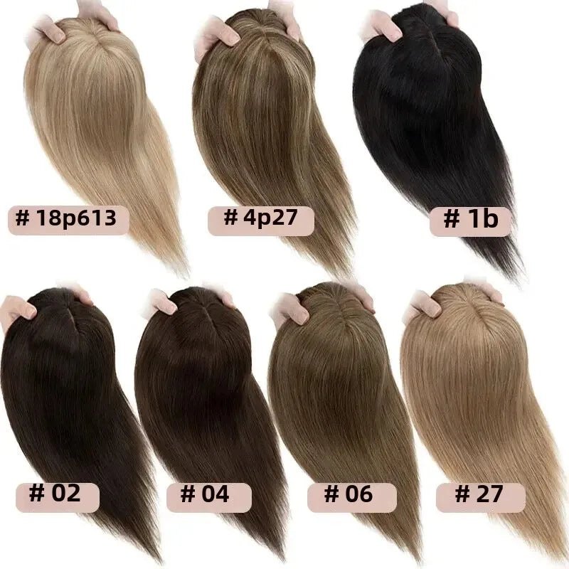 Clip-In Straight Silk Top Wig with Bangs for Women - Real Human Hair, Blonde