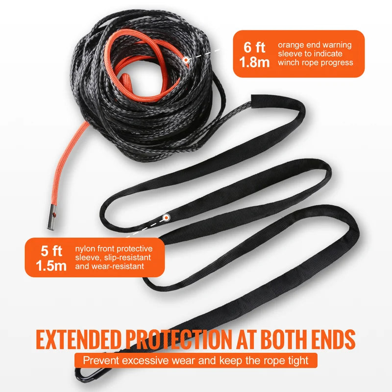 Heavy Duty Synthetic Winch Rope 50ft Line with Forged Hook for ATV Off-Road Vehicles