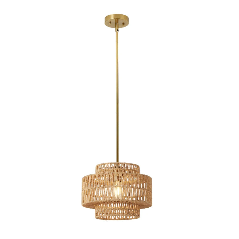 13 Inch Boho Rattan Pendant Light Chandelier for Living Room and Kitchen