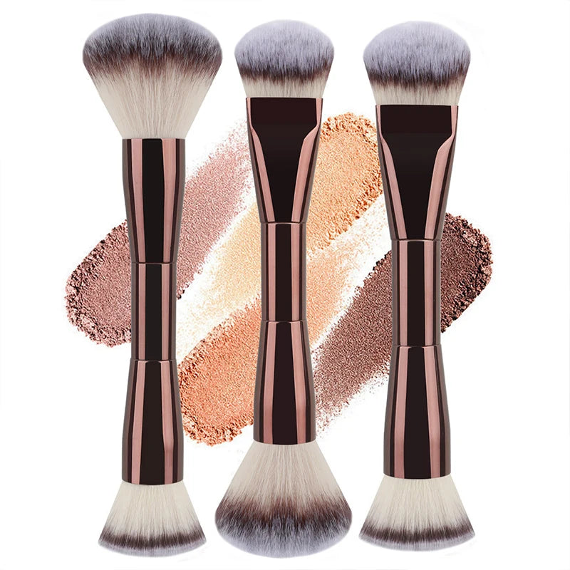 Triple-Head Makeup Brush Set with Soft Bristles - Foundation, Blush & BB Cream Tools
