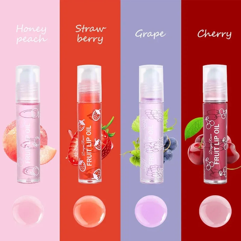 Fruit Lip Oil Set with 4 Tubes - Hydrating & Shiny Lip Moisturizer for Teen Girls
