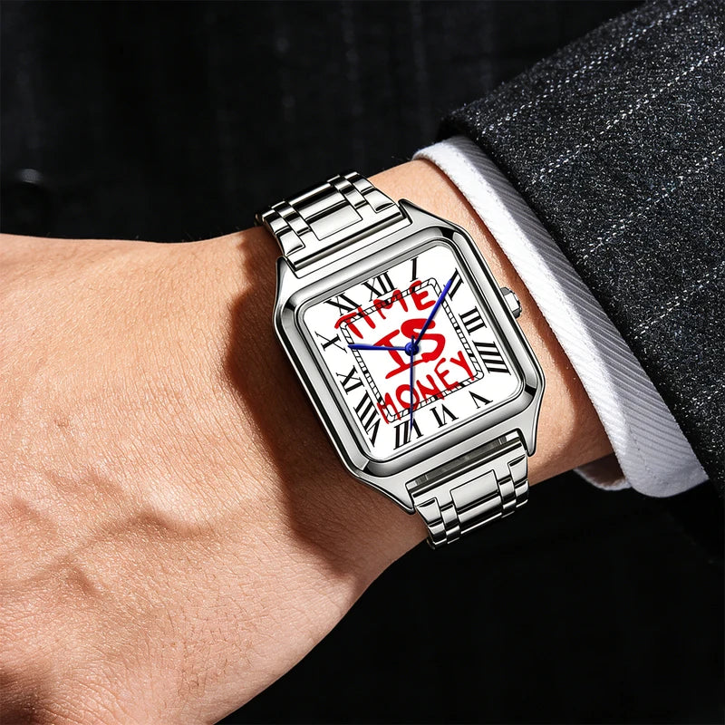 Men's Quartz Watch Stainless Steel Square Dial Waterproof Business Watch