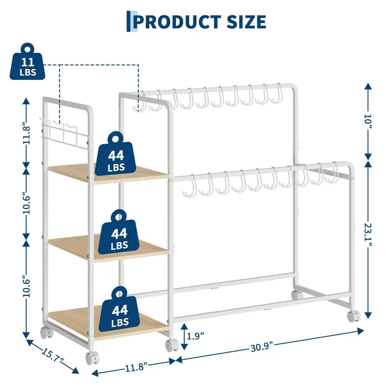 3-Tier Purse Organizer Rack with Wheels and Shelves for Closet Storage