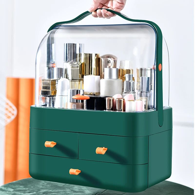Desktop Makeup Organizer with Drawer and Dust-Proof Storage for Skin Care Products