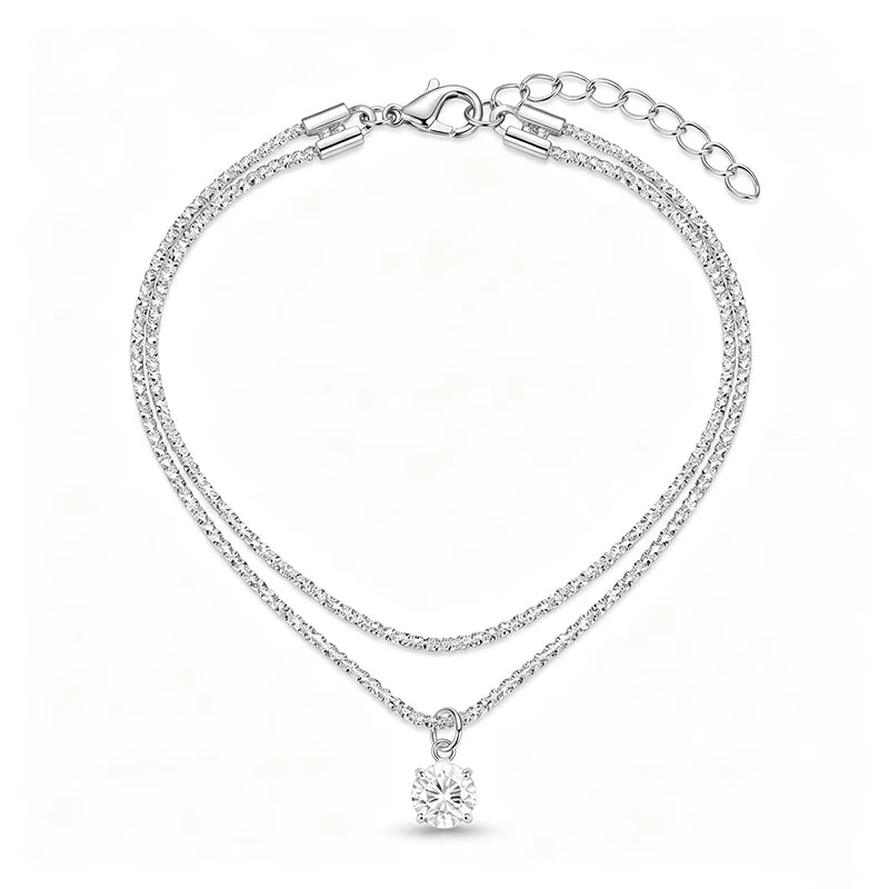 Adjustable Double Layer Cubic Zirconia Anklet for Beach & Summer Wear