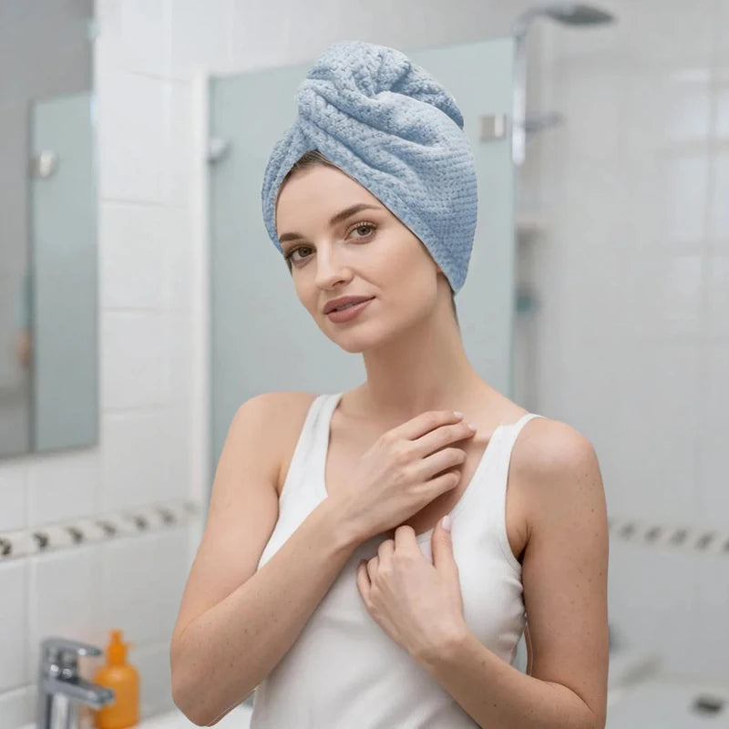 Women's Microfiber Hair Towel Cap - Soft Coral Fleece, Quick-Drying & Absorbent