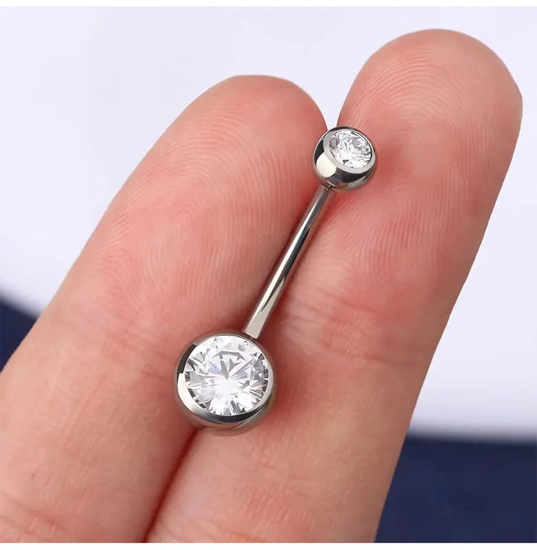 Double Belly Button Rings Stainless Steel Navel Piercing Jewelry with Crystal Rhinestones Women Girls