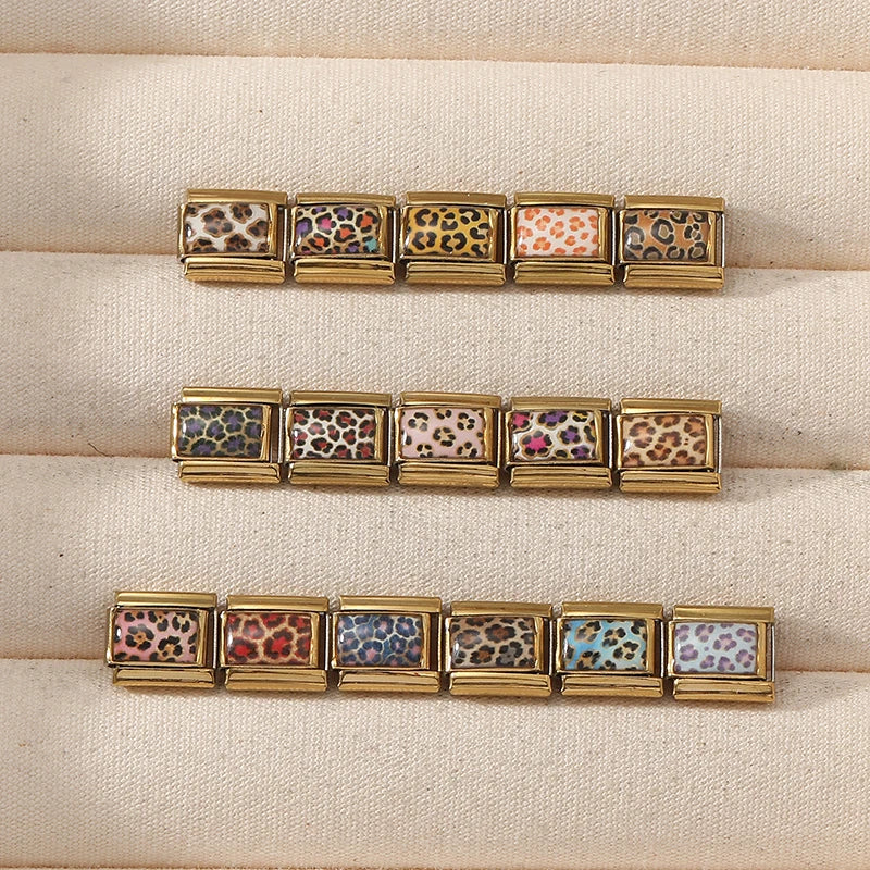 Y2K Style Colorful Leopard Stainless Steel Charm Link Bracelets for Women Men DIY Jewelry Making Gifts