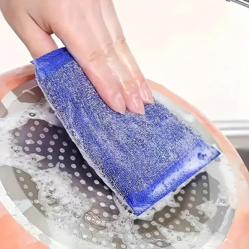 Steel Wire Sponge Wipe Non-Stick Oil Brush Cleaning Cloth Double Sided Kitchen Dishcloth