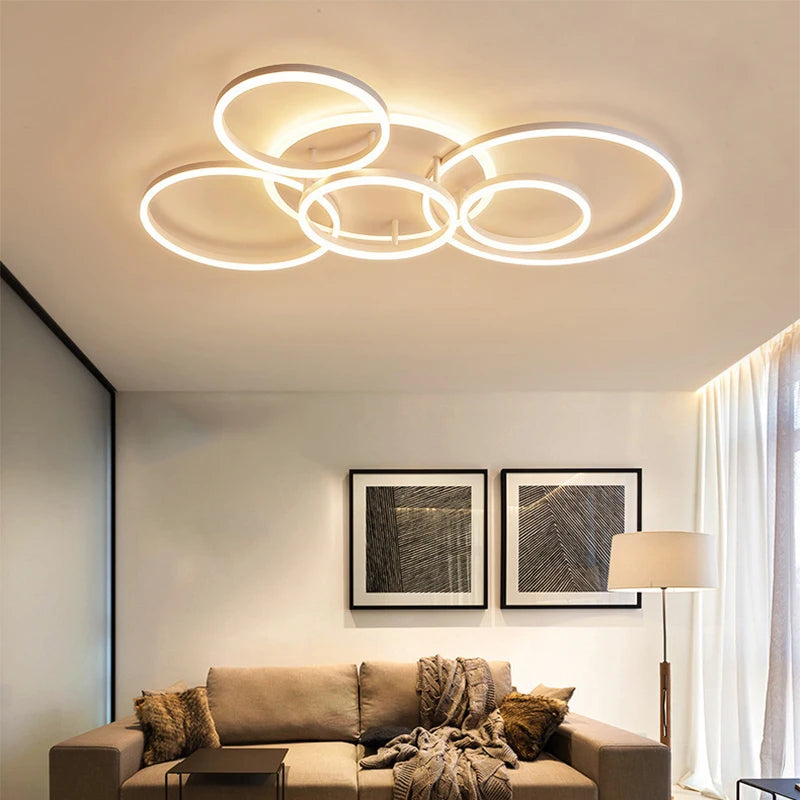 Nordic LED Circular Ceiling Chandelier - Dimmable Indoor Lighting for Living and Bedroom