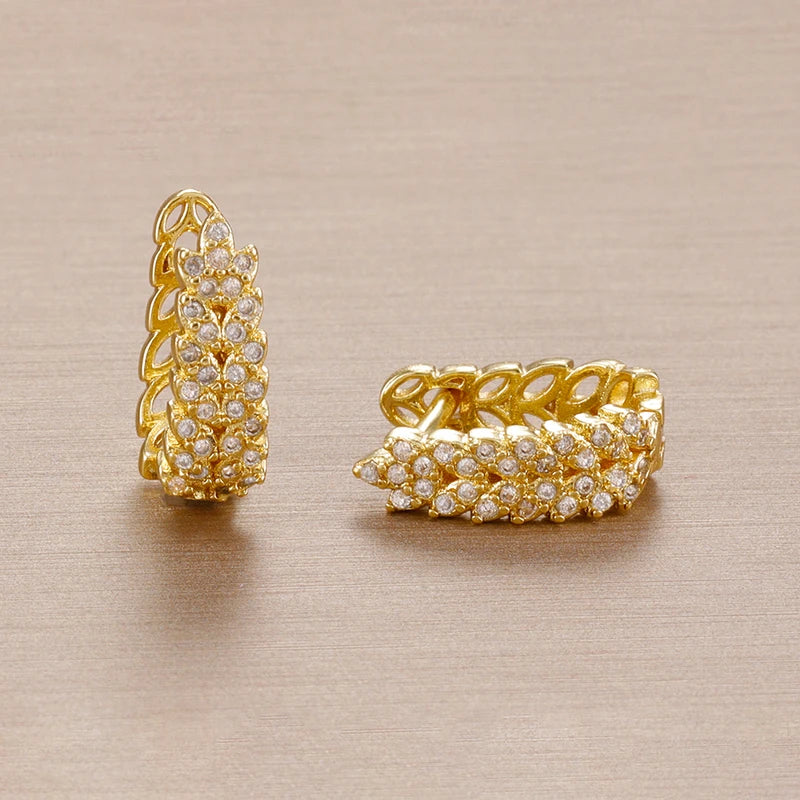 Sparkling Crystal Zircon Wheat Hoop Earrings Stainless Steel Gold Color Jewelry