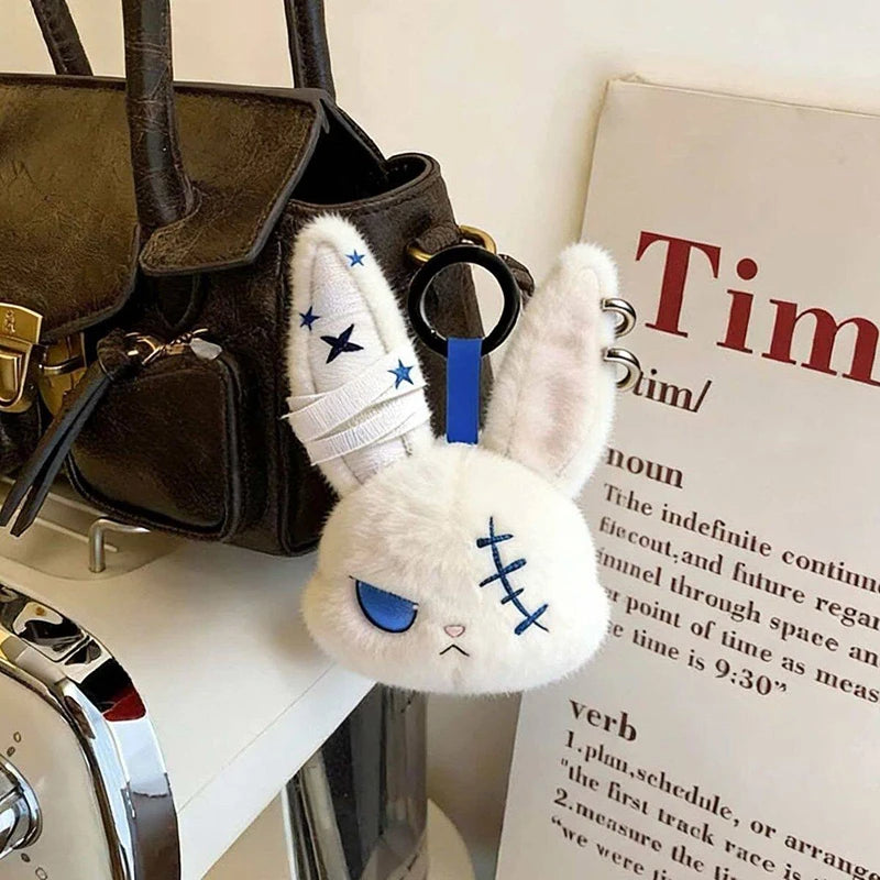 Halloween Gothic Bunny Plush Keychain - Cute Rabbit Bag Charm & Animal Pendant