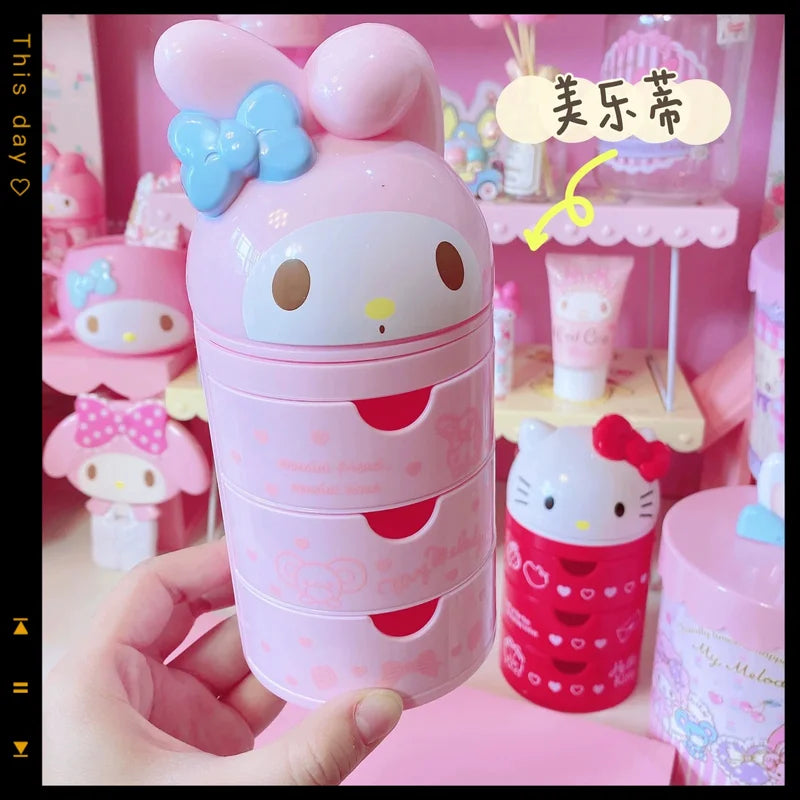 Cute Cat Makeup & Jewelry Organizer - 3-Layer Drawer Storage Box, Kawaii Style