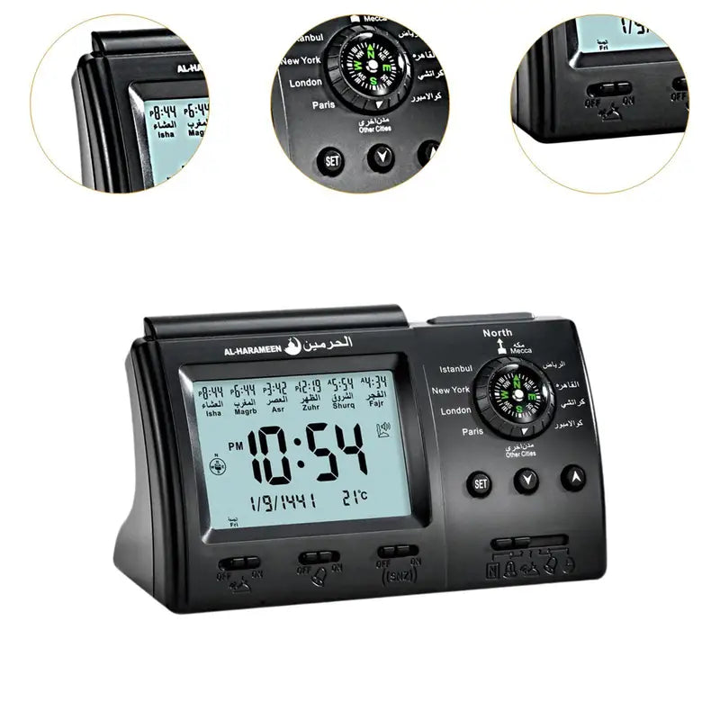 Digital Muslim Prayer Alarm Clock with Temperature & Backlight - Indoor Table Clock