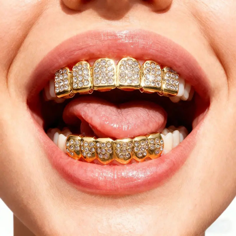 Hip-Hop Silver Teeth Set Diamond Encrusted Braces Party Body Jewelry