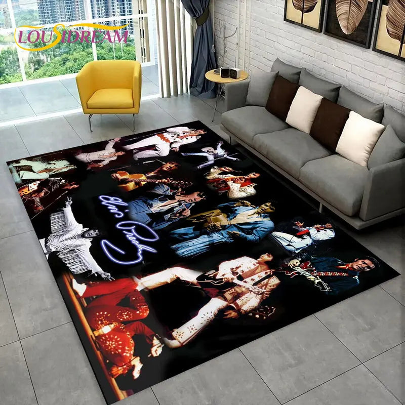 Elvis Presley Retro Area Rug for Living Room & Bedroom - Non-Slip Carpet