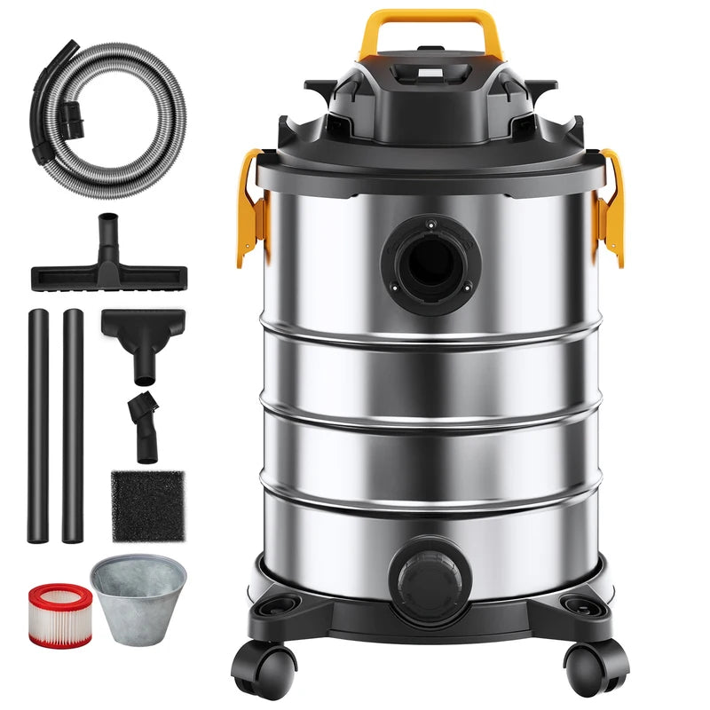 Stainless Steel Wet Dry Shop Vacuum Cleaner with Powerful Suction for Carpet and Pet Hair