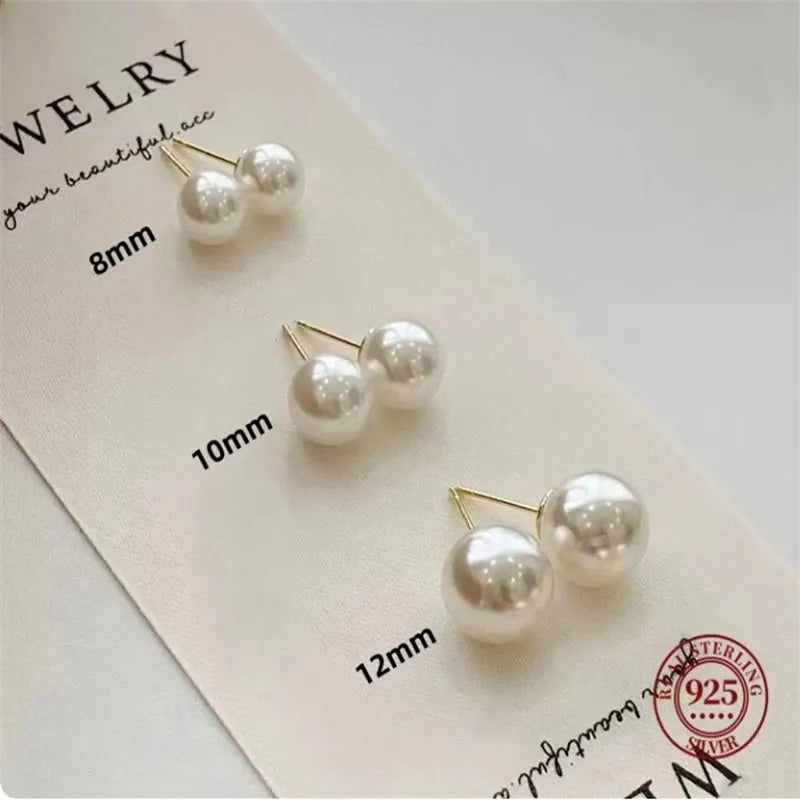 Sterling Silver Pearl Earrings 4-14mm Stud Jewelry for Women Gift