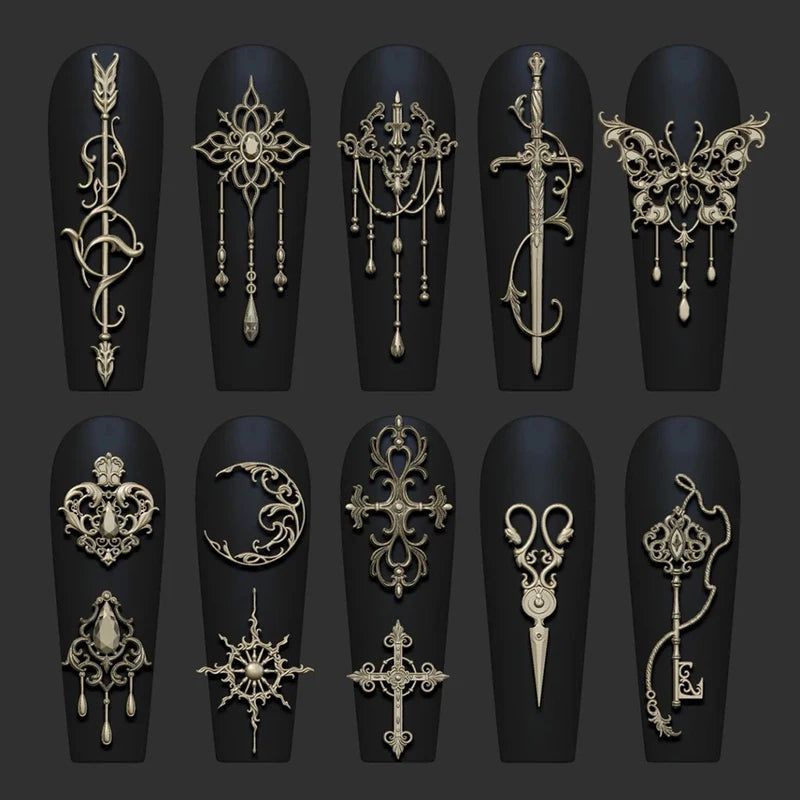 3D Baroque Pattern Gel Nail Art Mold Butterfly Moon Resin Sword Silicone Mold with Arrow Design