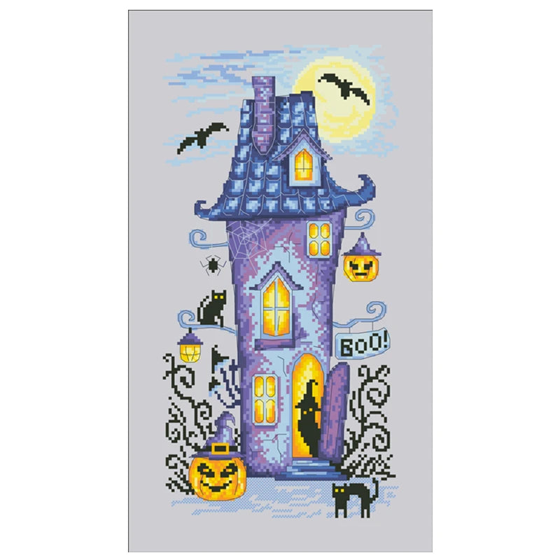 Halloween Cross Stitch Kit Ghost Pumpkin Cartoon Embroidery Set 14ct Canvas
