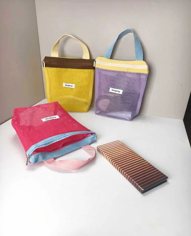 Vibrant Summer Mesh Tote Bag - Foldable Portable Cosmetic & Beach Bag