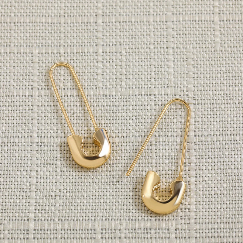 Minimalist Safety Pin Shape Leverback Earrings – Gold Plated U-Shaped Lock Pendant Jewelry