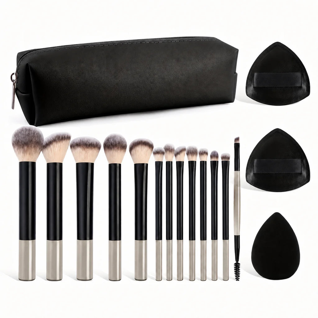 17-Piece Professional Makeup Kit with Brushes, Sponges & Carry Bag
