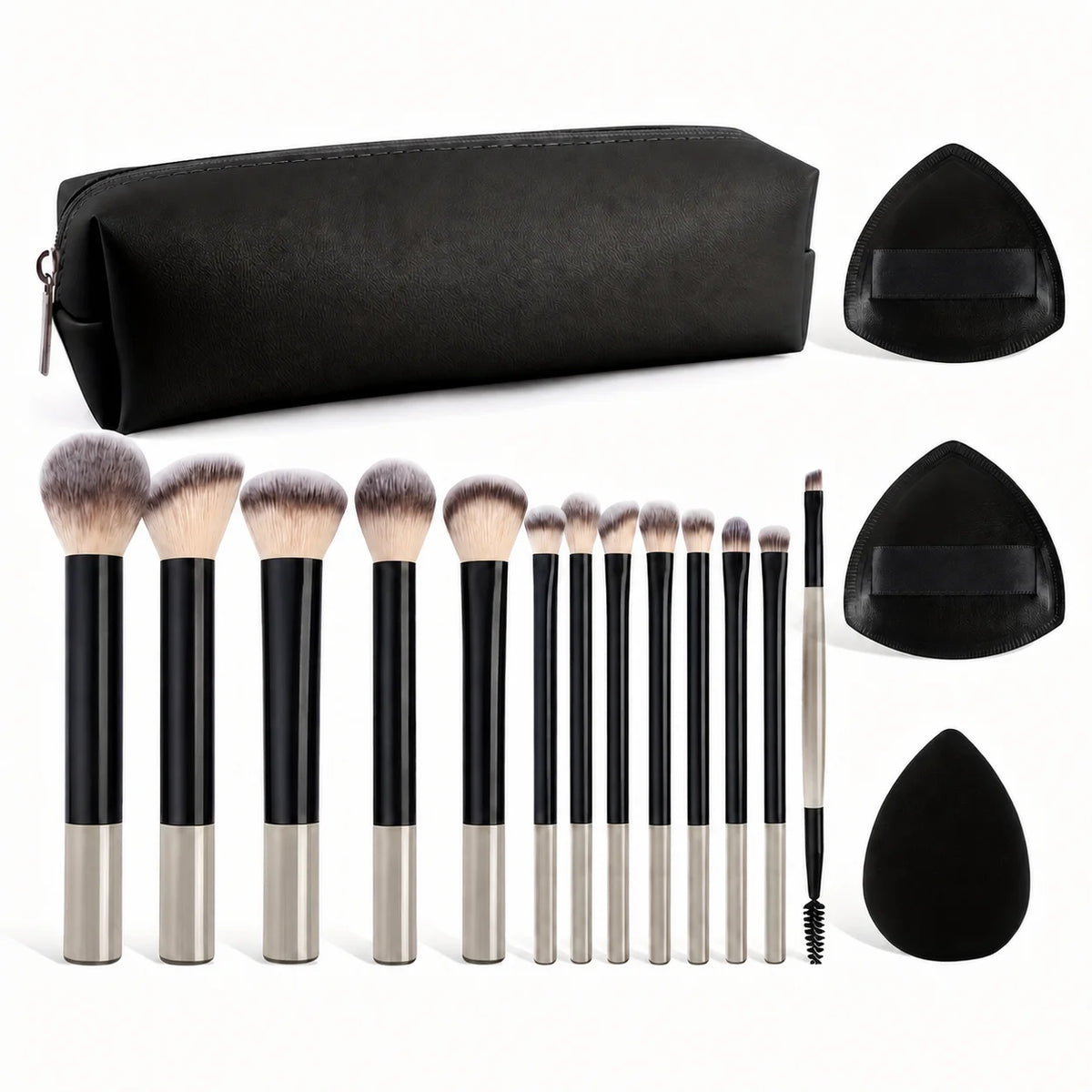 17-Piece Professional Makeup Kit with Brushes, Sponges & Carry Bag