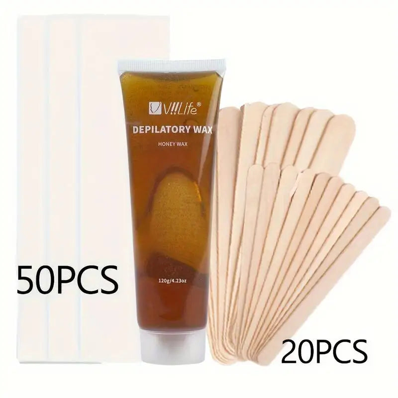 Depilatory Wax Hair Removal Kit for Arms Legs Face & Underarms - Painless Sugaring 120g