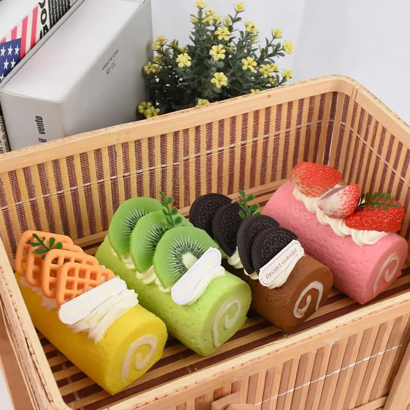 Artificial Cake Model Roll Cake Food Decor Set - Simulation Faux Swiss Rolls for Home Kitchen Display