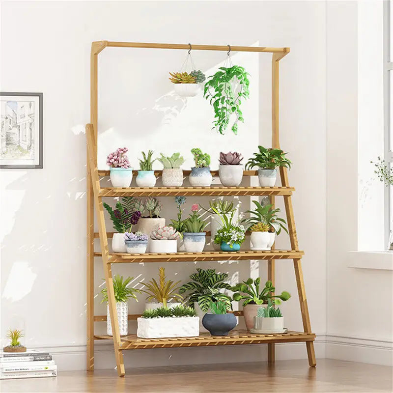 3-Tier Bamboo Plant Stand - Indoor Outdoor Flower Pot Shelf, Space Saving