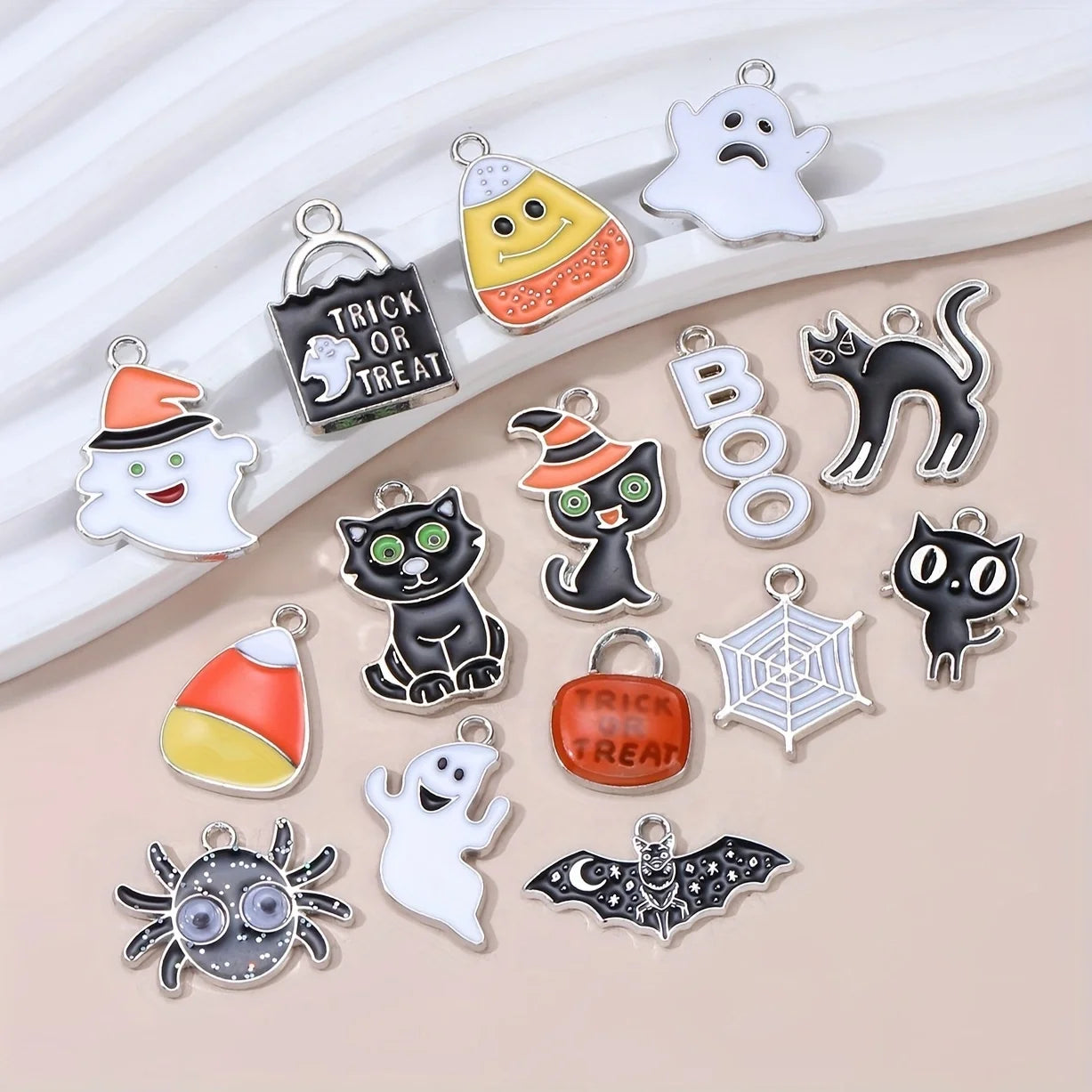 Halloween Enamel Charm Set for Jewelry Making - Pumpkin Ghost Vampire Bats 10pcs