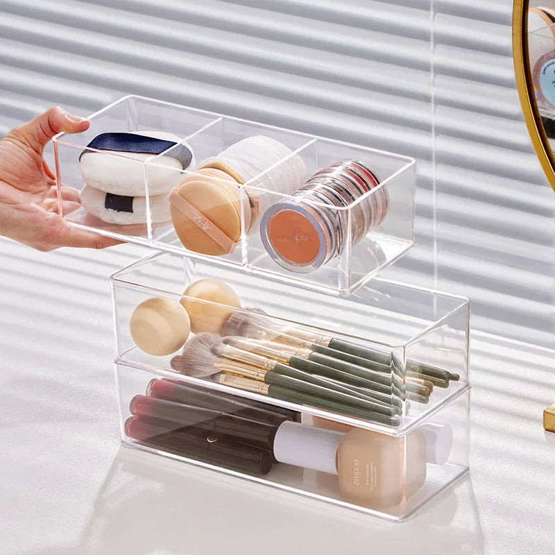 Acrylic Cosmetics Storage Box for Lipstick & Makeup Brushes, Layered Organizer, Desktop Drawer, Clear