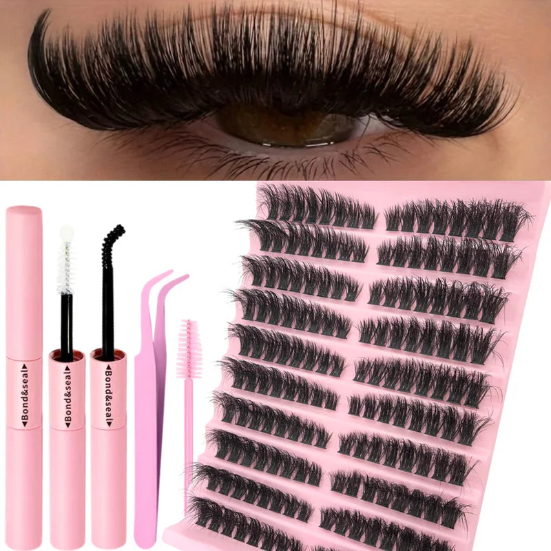False Eyelash Kit 10-18mm Natural Fluffy Lash Extension Set with Bond and Seal