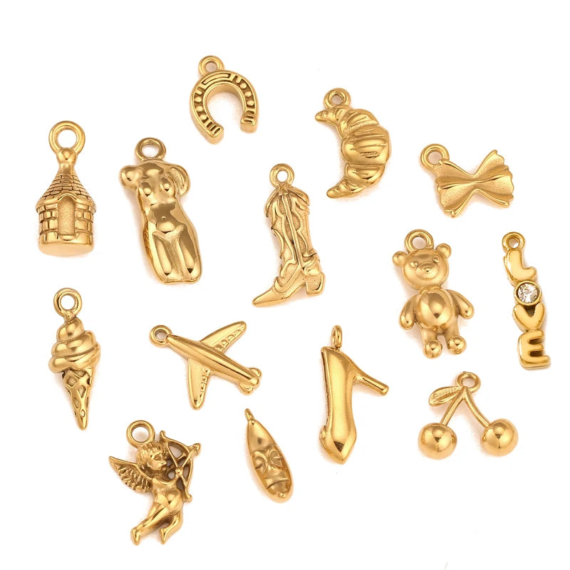 Set of 3 Stainless Steel Charms for Jewelry Making - Airplane, Cowboy Boot, Ox Horn Pendants, Waterproof Findings