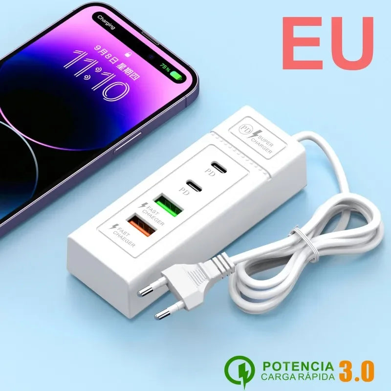 4 Ports USB C Wall Charger Fast Charging Power Adapter for Smartphones