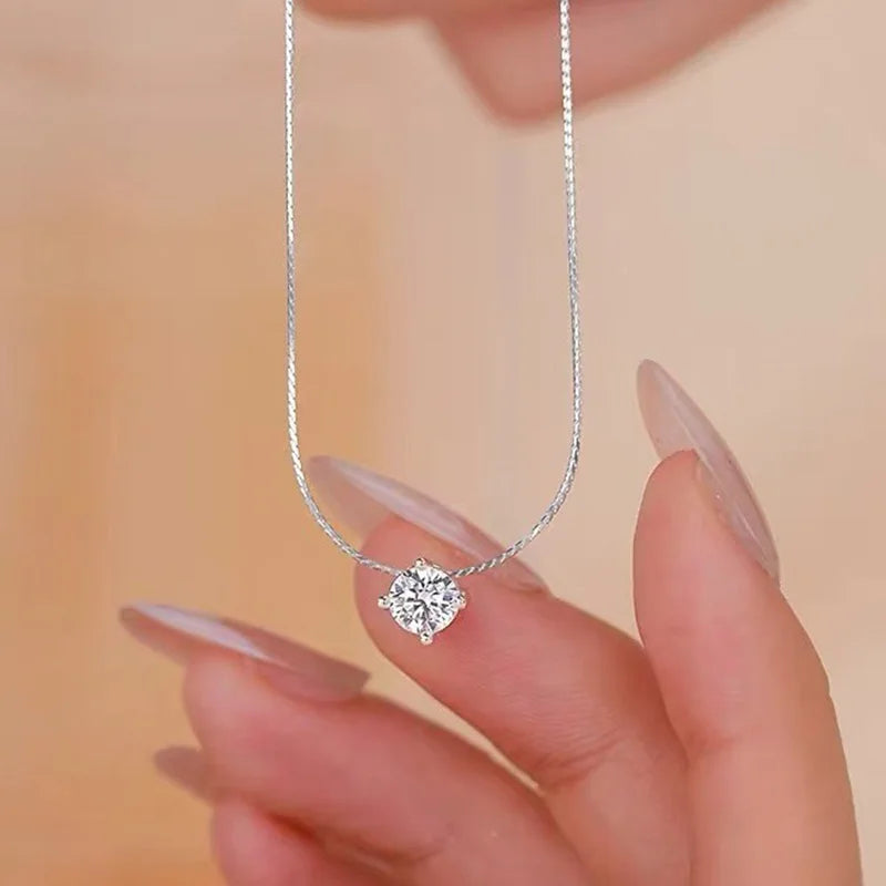 Sterling Silver Zircon Bead Choker Necklace for Women Light Luxury Jewelry