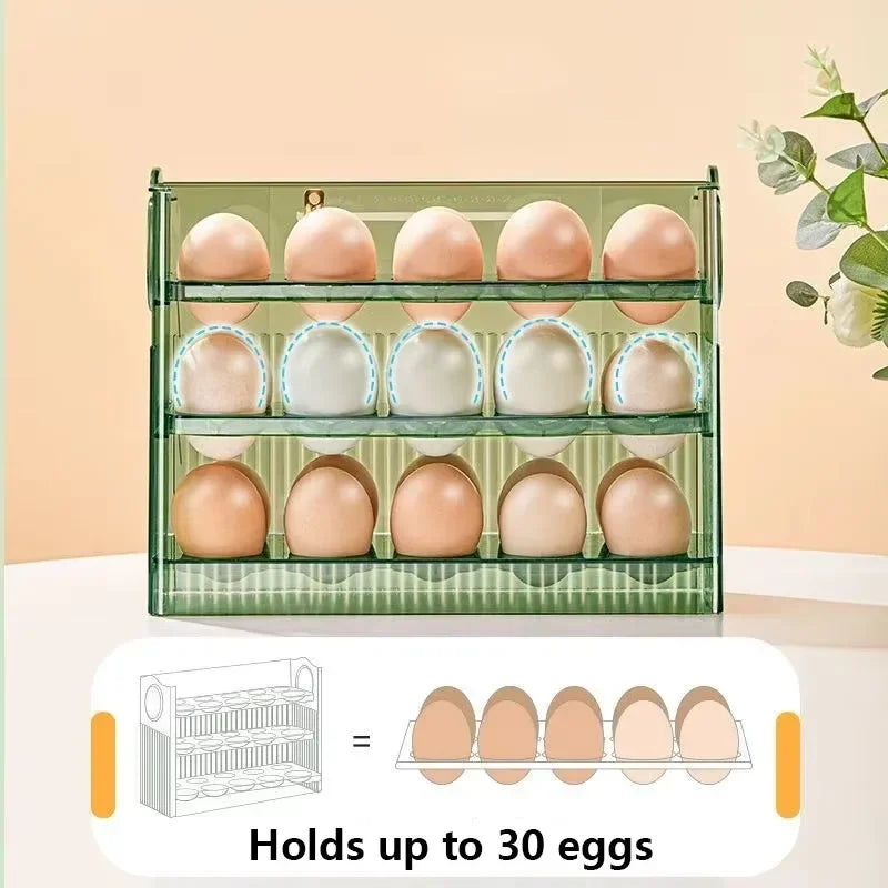 Large Capacity 3-Layer Egg Storage Box with Flip Tray - Refrigerator Organizer, Food-Grade ABS Container