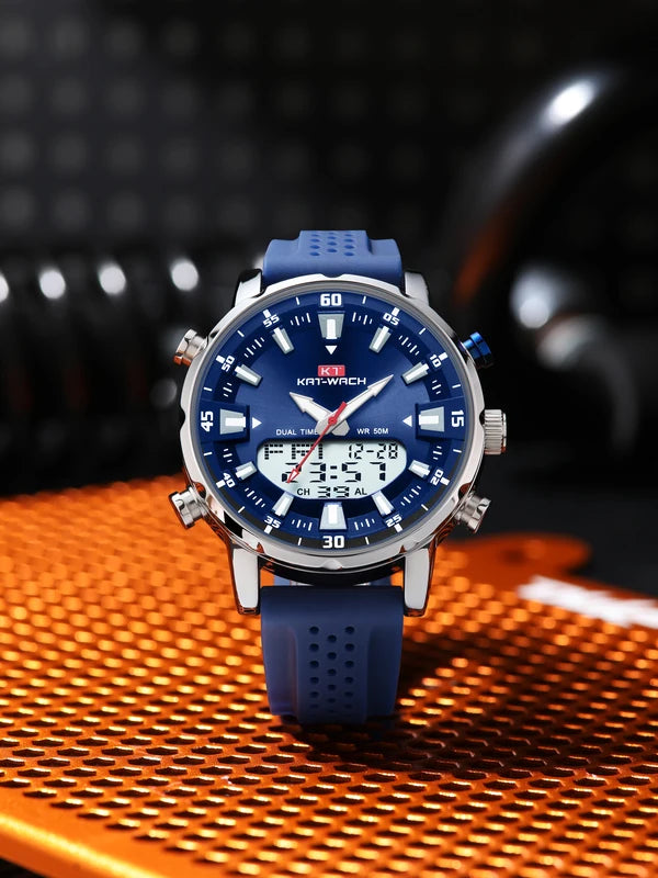 Men's Quartz Waterproof Watch with Multiple Time Zones and LED Backlight