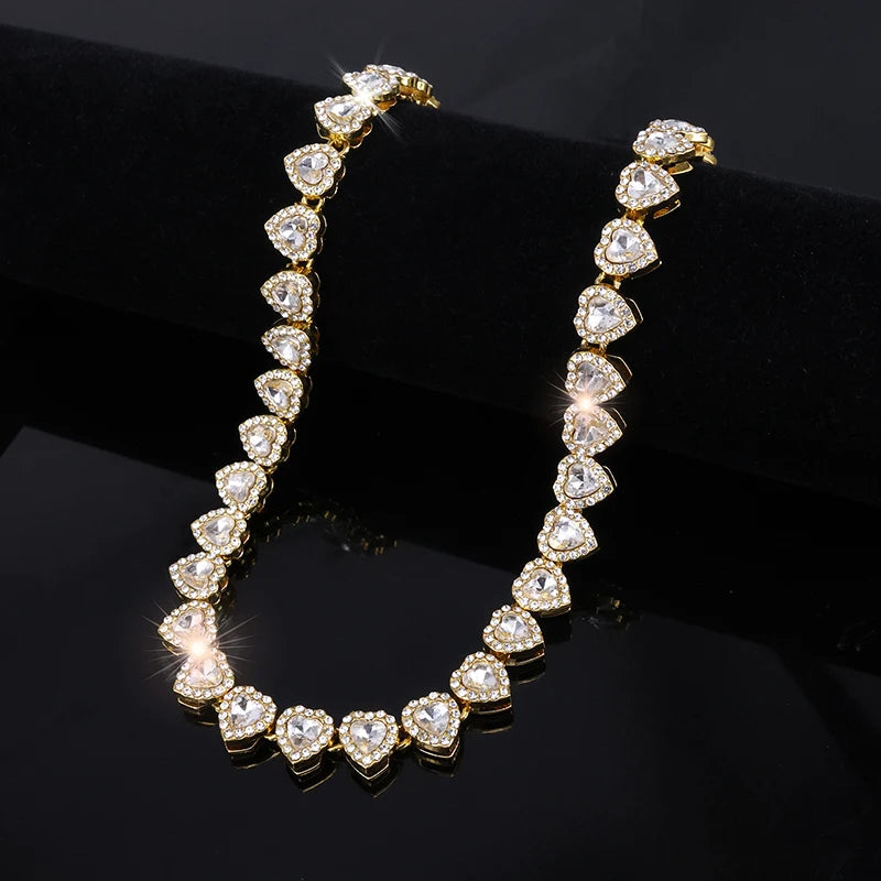 Luxury Heart Rhinestone Tennis Chain Bracelet Necklace for Women Men Jewelry Gift