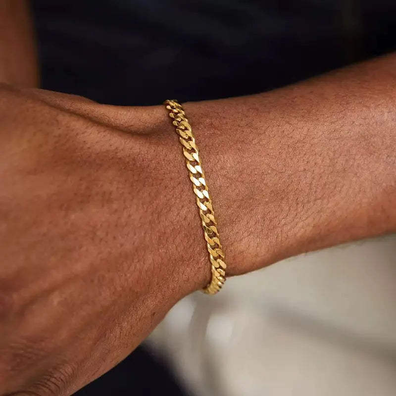 Unisex Gold Color Cuban Chain Bracelet - Retro Hip Hop Jewelry