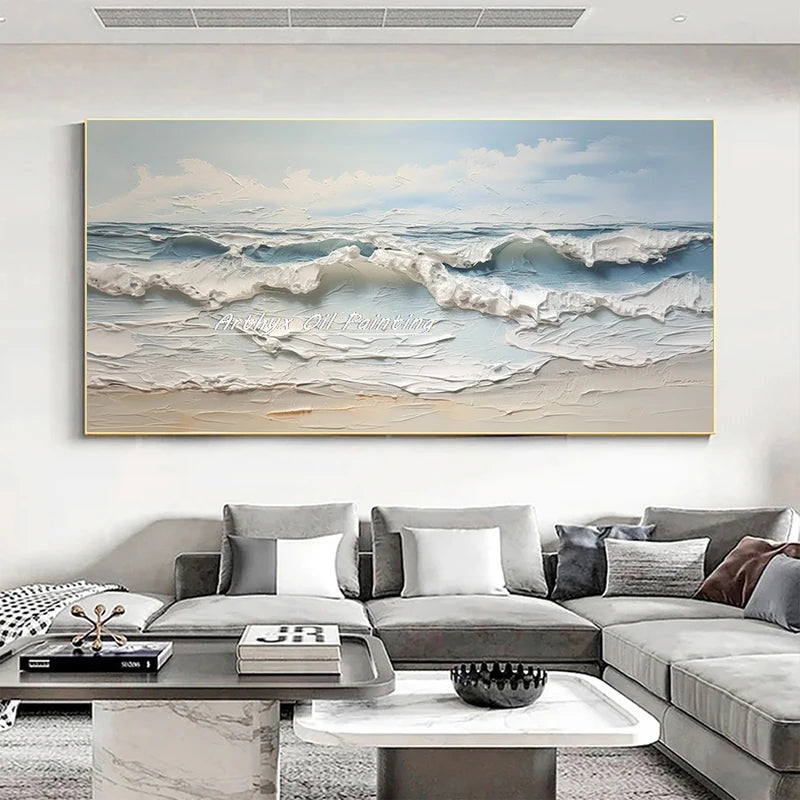 Handpainted 3D Sea Wave Oil Painting on Canvas Modern Abstract Wall Art for Home Decor