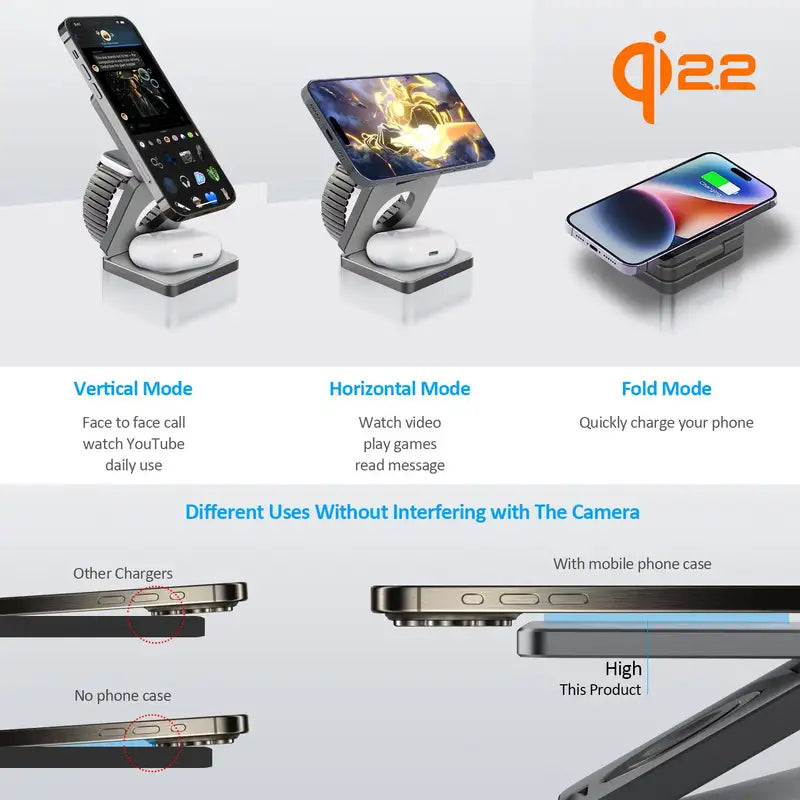Foldable 3-in-1 Magnetic Wireless Charging Station for iPhone, AirPods & Smartwatch