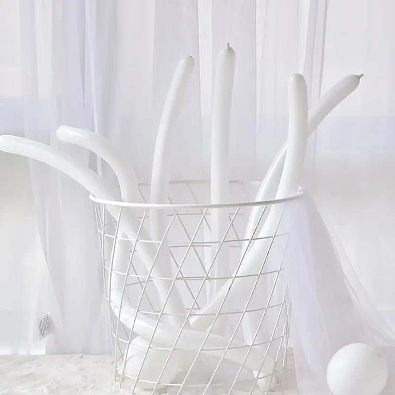 White Matte Long Latex Balloons for Wedding Birthday Party Decorations - 60/100 Pieces