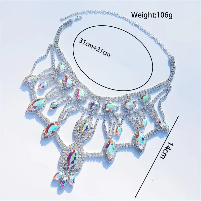 Exaggerated AB Crystal Pendant Necklace Bridal Wedding Party Jewelry