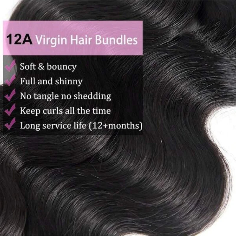 42 Inch Body Wave Human Hair Bundles - Natural Black Virgin Hair Extensions