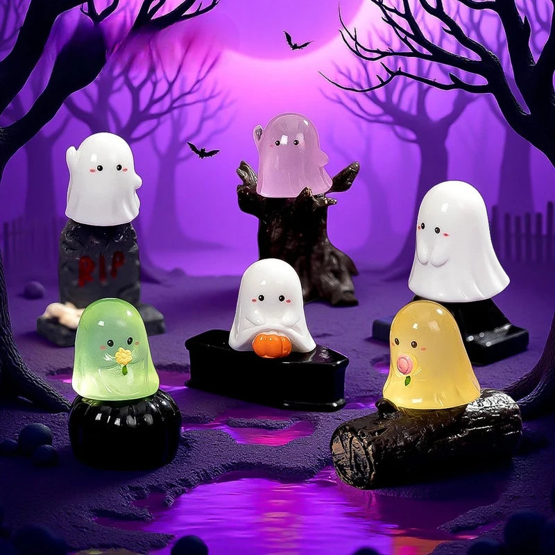 Halloween Luminous Mini Ghost Figurines Set - Glow in the Dark Festival Decor