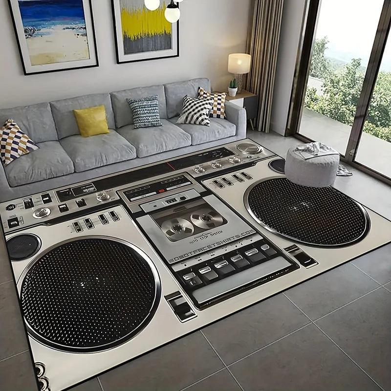 Vintage Cassette Tape Rug for DJ Studio Living Room Non-Slip Carpet