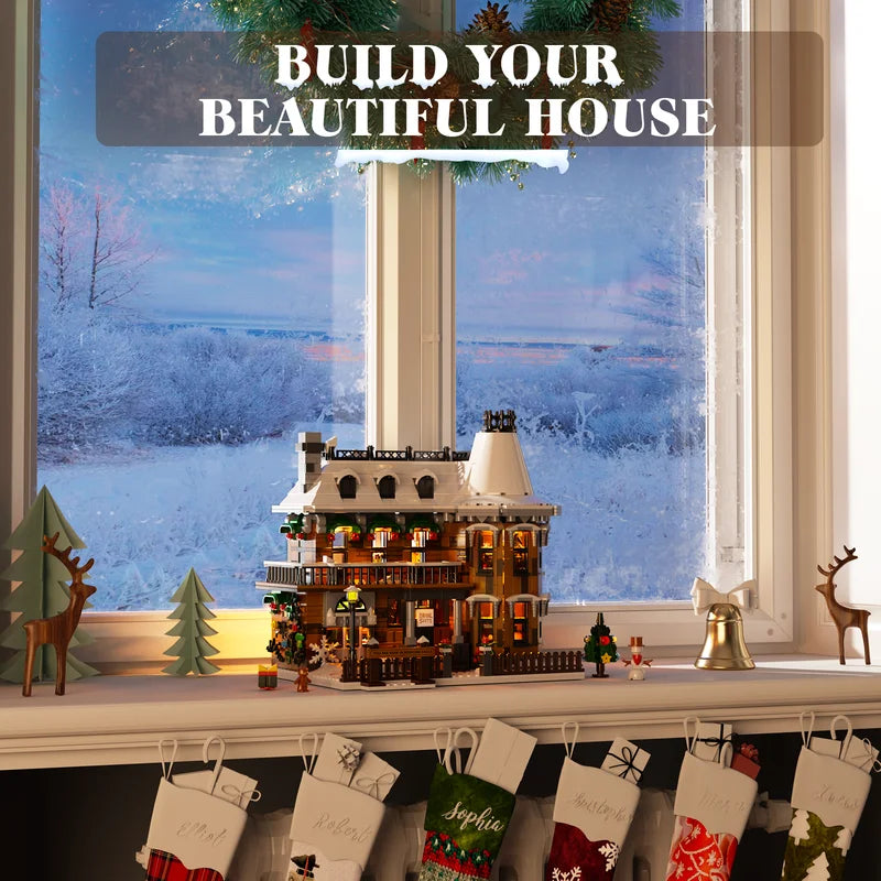 Christmas House Building Blocks Set - Victorian Snow House Decor with 1549 Pieces