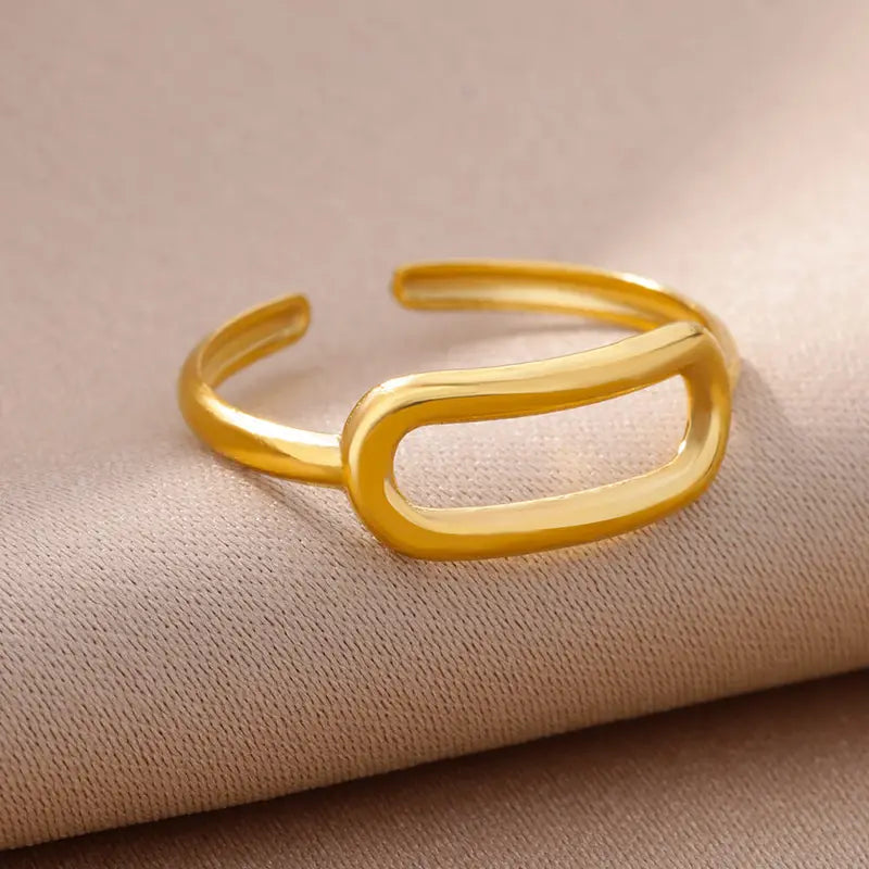 Stainless Steel Geometric Open Ring for Women - Waterproof Vintage Jewelry